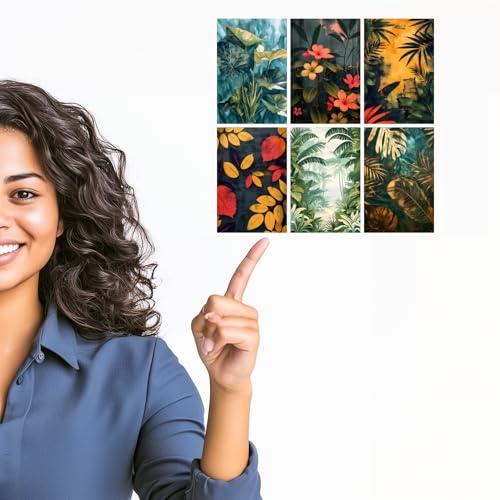 Image of SiddArtify Tropical Botanical Art Prints Set - Teal - Gold - Coral Leaves - Flowers - Set of 2-4x6 Inch - Board (Pack of 6) - Sticker (Pack of 6) Wall Room Decoration art Poster Prints