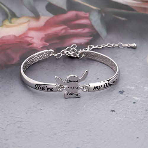 Kuiyai Ohana Bracelet Cartoon Gift You're My Ohana Bangle Means Family Hawaiian Jewelry For Family Best Friends Bff Jewelry (Br- Silver) #TOP2