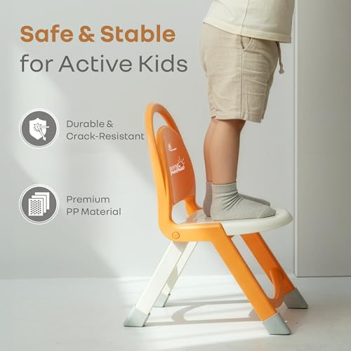 Image of R for Rabbit Jelly Bean Zippy Kids Folding Chair for 1-8 Years | Ergonomic Back Support | Lightweight & Portable | Stable Triangular Design | Indoor Outdoor Study Play Chair, Upto 40 kg (Orange White)
