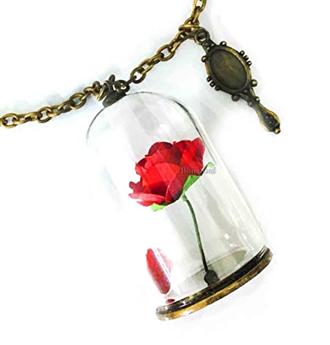 Blingsoul Beauty Beest Red Necklaces For Women - Belly Pendant Pressed Flower Rose Necklace For Women Cute Necklaces For Teen Girls Birthday Jewelry Gift Girlfriend Party #TOP7