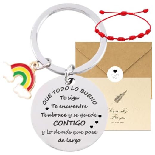 Genérico Regalos Originales para Amigas, Hombre, Mujer. Llavero Motivador, Tarjeta de Felicitación, Pulsera Roja Nudos. Regalo de cumpleaños.