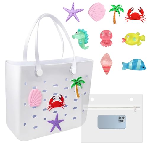 Beach Bag for Women, Water-Resistant Rubber Tote Bag, Durable Open Handbag ，Sandproof Vacation Essentials for Summer Swim Cruise Pool