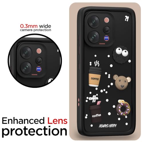 Image of Bintage Back Cover Compatible for Vivo V2548 / V70 Elite 5G | Cute Fun Ball | 3D Taddy Smiley Coffee | Milk Case | Full Body Protection - Black