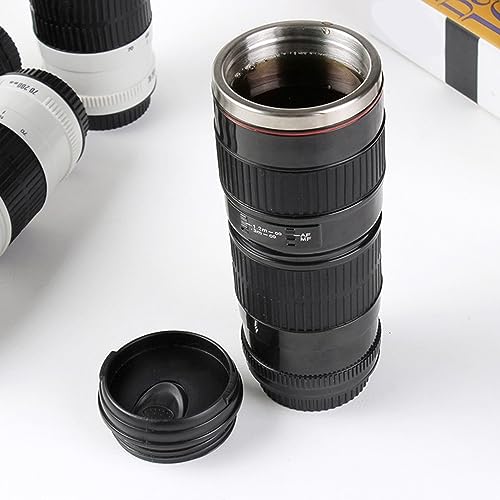 Generic obiektyw aparatu kubek do kawy izolowany ze stali nierdzewnej kubek fotografa podróżnego z zamkniętą pokrywką kreatywny unikalny design dla miłośników fotografii mężczyzn kobiet do użytku