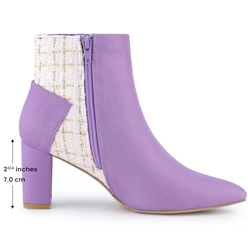 Allegra K Allegra K Women's Tweed Plaid High Heel Boots Bow Chunky Heels Purple Ankle Boots 9 M US