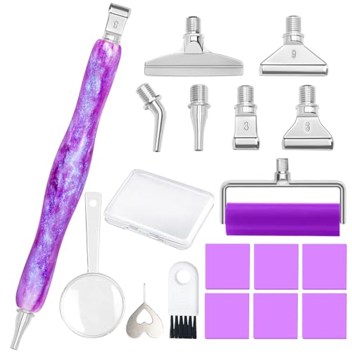 Image of Praise V Do Diamond Painting Art Drill Pen Kit with Screw Stainless Steel Rose Metal Tip Nibs Placers Roller Tool Accessories, Ergonomic Diamond Art Pen for 5D Diamond Paint Bead Dot Purple
