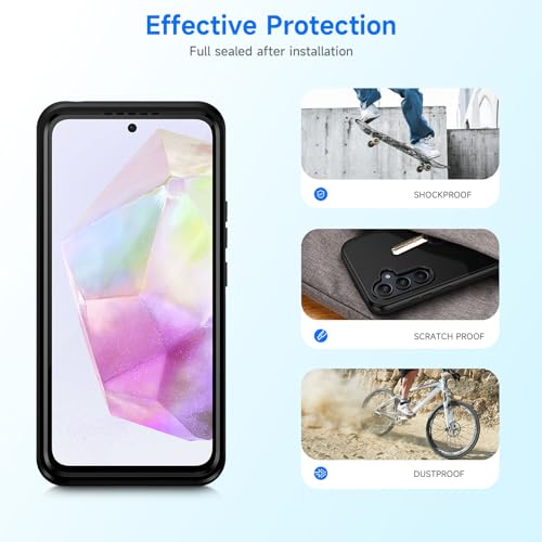 seacosmo for Samsung A35 Case, Galaxy A35 Cover [with Screen Protector] Full Body Shockproof Protection Armour Cover Slim Fit Bumper Protective Phone Case for Samsung Galaxy A35 4G/5G- Black/Clear - Image 6
