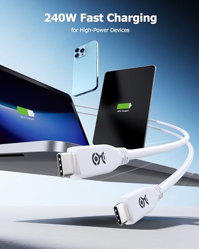 Image of Cable Matters 40Gbps USB4 Cable, 240W, 0.8m, White | [8K@60Hz / 4K@240Hz Video, 240W Charging, 40Gbps Data] USB 4 Cable, Compatible with Thunderbolt 4, MacBook, XPS, Surface Pro