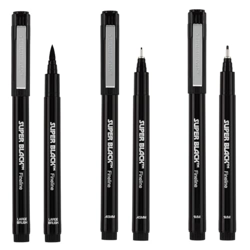Image of Creative Mark Calligraphy & Fineliner Pen Set Lettering Drawing Super Black, Permanent, Waterproof, Acid-Free Chisel Nylon-Nibs Pens & Medium Brush Tip - [Lettering & Calligraphy Set of 3]