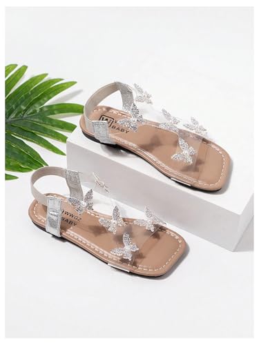 GORGLITTER Girl's Sandals Clear Butterfly Rhinestone Glitter Ankle Strap Flat Sandals Summer Beach Vacation Sandal2