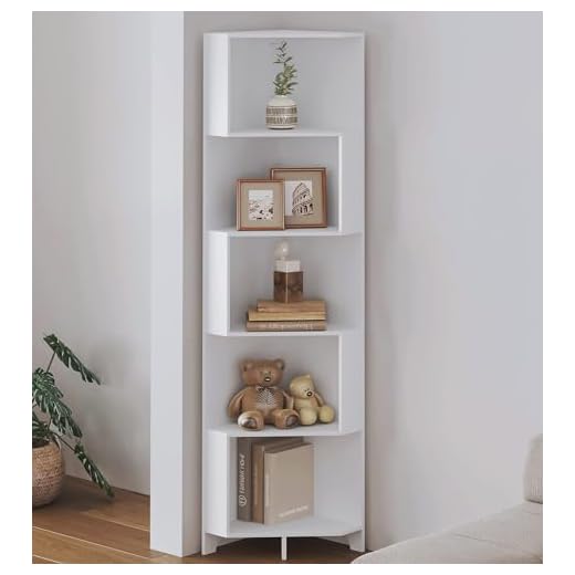 Yusong Bookshelf Corner Shelf Bookcase, Wooden 5-Tier Book Shelves Display Cabinet for Living Room,Bedroom,Bathroom, White