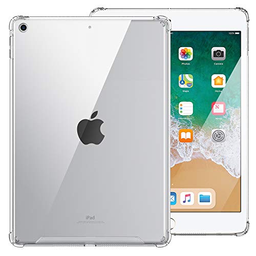 MoKo Case Fit 2018/2017 iPad 9.7 6th/5th Generation [Shockproof Protector] Reinforced Corners TPU Bumper + Anti-Scratch Transparent Hard Panel Clear Cover Fit iPad 9.7 Inch 2018/2017 - Clear