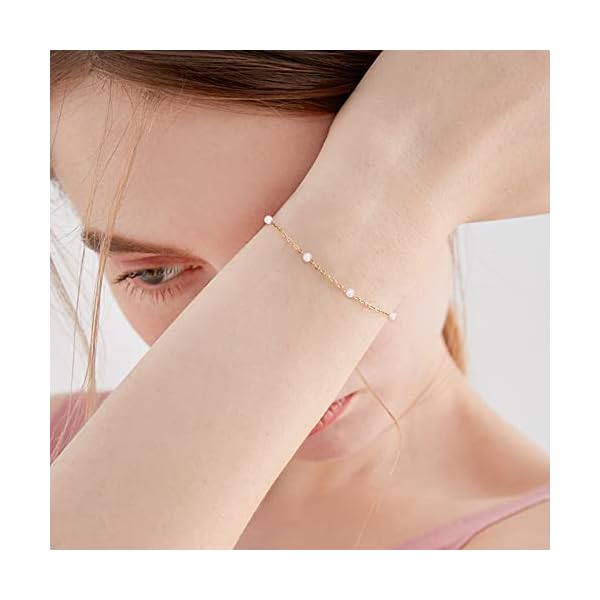 KECHO 14k Solid Gold Pearl Bracelet for Women, Freshwater Cultured Pearls Fine Jewelry Birthday Gifts for Her - Image 7
