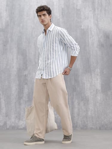 Image of WROGN Men's Cotton Shirt | Vertical Stripes | Comfort Fit