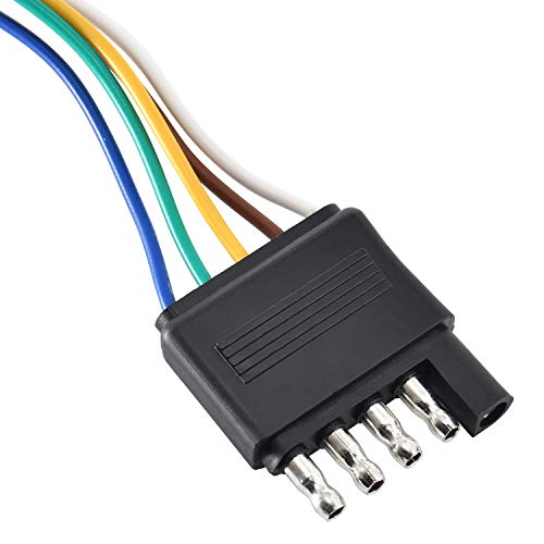Oyviny 5 Way Flat Trailer Wiring Harness Plug With 22 Inch Wire Lead Trailer End Durable 5 Pin Male Connector Trailer Light Wiring Harness Extension For Trailer Rv Boat Color-Coded Waterproof #TOP4