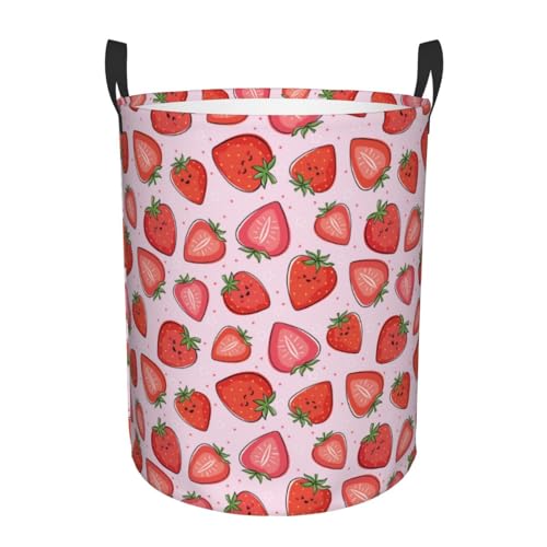 Cesta grande para la ropa sucia con asas, cesta para ropa sucia de bebé kawaii, frutas de fresa, estética de dormitorio