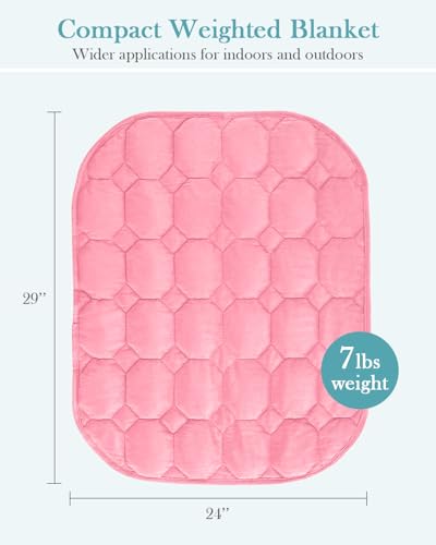 Image of Topblan Weighted Lap Blanket 7lbs for Adults, Small Weighted Blanket Throw for Napping, Relaxation, Calming and Travel, Skin Friendly & Machine Washable for All-Season Sleeping, Pink 24x29 inches