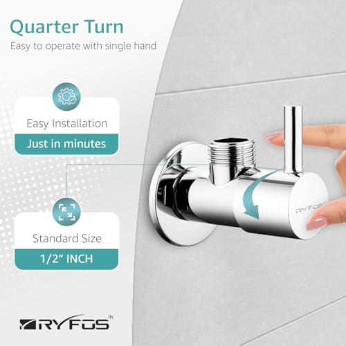 Image of India's 1st Lifetime Support Brand, R4005AV, SS-304 Grade Angle Valve | Angle Cock for Bathroom With Wall Flange | Valve for Geyser | Bathroom Tap | (Chrome Finish, 8-Piece)