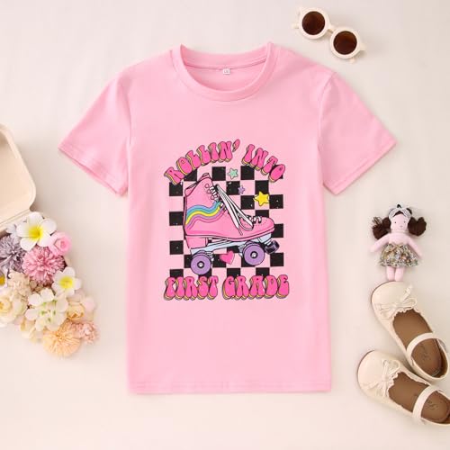 Image of SOFEON First Day of School Shirt for Girls Rollin' Into 1st /2nd /3rd Grade T-Shirt Back to School Skating Graphic Tees Tops