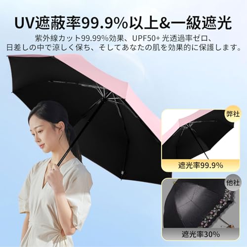 【2026新版 段階収納】 日傘 折りたたみ傘 【現役医師監修 JIS認証済】 UVカット 100遮光 遮熱 ワンタッチ自動開閉 8本骨 晴雨兼用 紫外線遮断 日焼け防止 耐風頑丈 梅雨対策 携帯便利 コンパクト 収納ポーチ付き レディース メンズ 母の日 父の日 プレゼント（ピンク） [4]