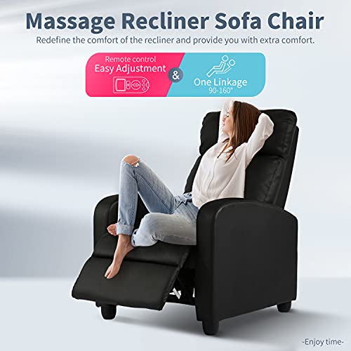 Hcy Massage Recliner Chair Padded Wide Seat Sofa Wingback Single Sofa With Footrest Pu Leather For Living Room,Home Theater(Black) #TOP6
