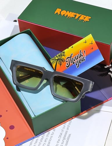 Image of Roneyee Rectangle Sunglasses Men Women Trendy Retro Sunglass UV Protection Fashion Acetate Stylish Square