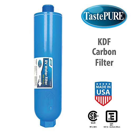 Camco TastePURE Camper/RV Water Filter | Inline Water Filter Reduces Bad Taste, Odor, Chlorine & Sediment | Ideal for RVs, Campers, Travel Trailers, Boats | Made in the USA | 2-Pack (40045) and Camco TST MAX Camper/RV Toilet Treatment Drop-INs | Control U