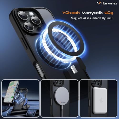 HARVORTEZ iPhone 15 Pro Max Kılıf 6.7" MagSafe ile Uyumlu, Darbeye Dayanıklı Cep Telefon Kılıfı, Mat