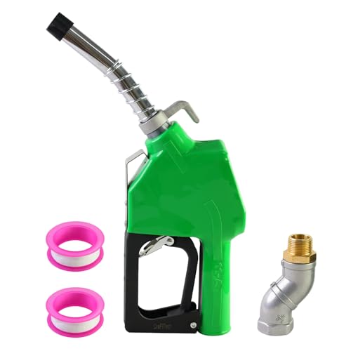 CreFiTech 3/4 Green NPT Auto Shut-Off Fuel Nozzle W/360 Hose Swivel Gas Pump Handle High Flow Fuel Transfer Nozzle Kit 13/16 Spout 3 Gear Padlock 16 GPM Suitable for Diesel Gasoline Kerosene