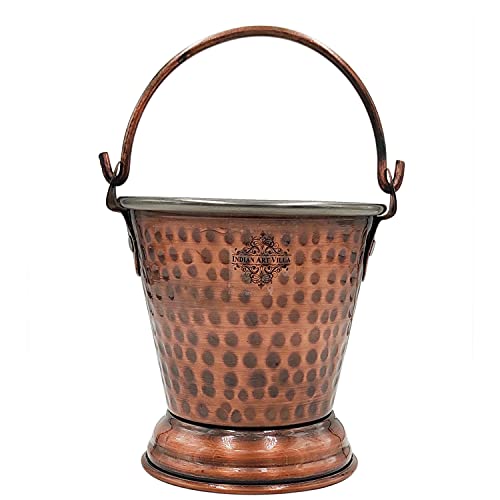 Image of Indian Art Villa Steel Copper Hammered Design Antique Dark Tone Bucket, Serveware & Tableware for Home, Hotel & Restaurants, Volume-400 ML