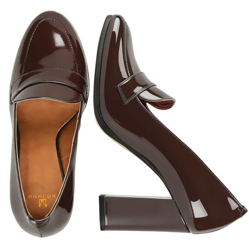 Image of MOOMMO Women Chunky Block Heel Pumps Round Closed Toe Slip On Oxford Loafers Shoes High Heels Snakeskin Work Pump Suede Loafer for Office Ladies Classic Formal Business Professional 4-13 M US