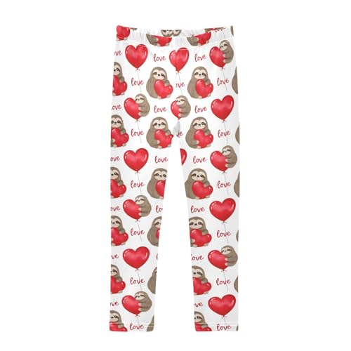 Sloth Love Balloon Pattern Girls Leggings Soft Comfortable Athletic Leggings Dancing Pants for 4-10 Years