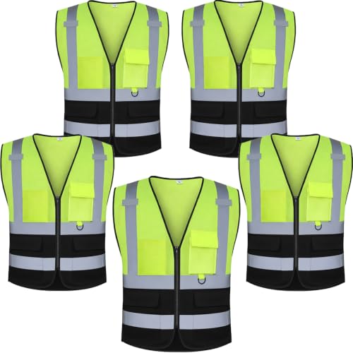 Class-2-High-Visibility-Safety-Vests-with-Pockets-Hi-Vis-Vest-for-Construction-Workers-Yellow-BlackL Class 2 High Visibility Safety Vests with Pockets, Hi Vis Vest for Construction Workers (Yellow-Black,L) - Image 1