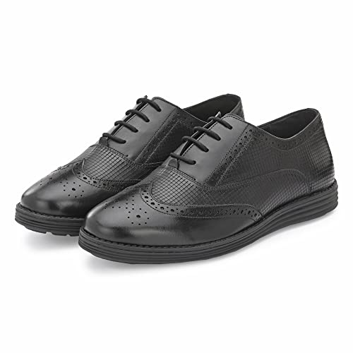 Image of Legwork Men's Leather Lined Laser Brogue Oxford Shoes for Men and Boys