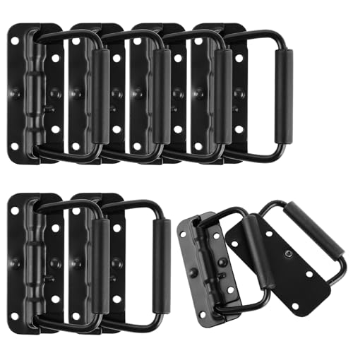 MUXHEL Lot de 8 poignées de caisse à ressort, 100 mm, poignées pliantes, noires, poignée de transport, pour boîtes à outils, porte