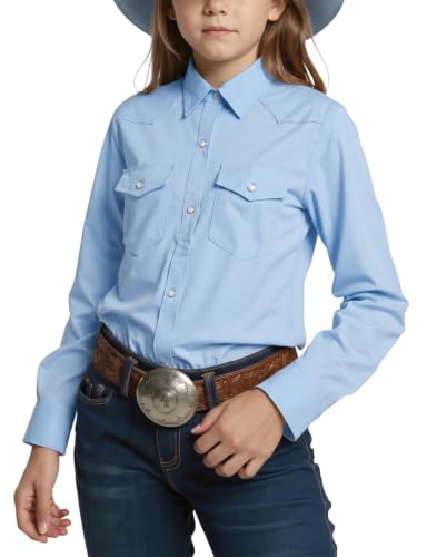 Image of Noomelfish Girls Long Sleeve Western Pearl Snap Button Down Shirt Cowgirl Outfits Blouse Tops (5-14 Years)