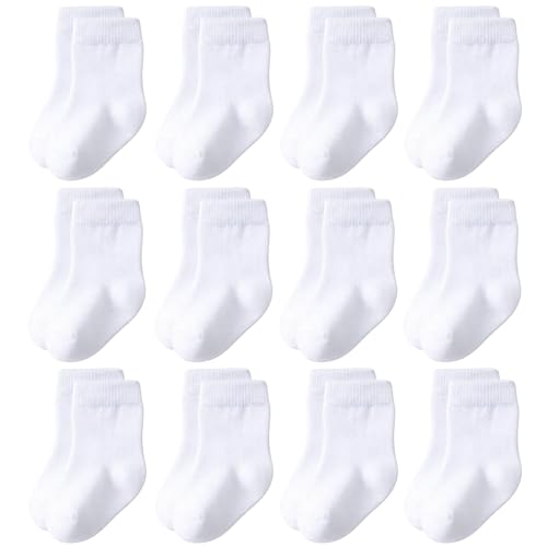 Image of hoomore Baby Crew Socks 12-Pack,Newborn Baby Boys Girls Socks 0-3/3-6 Months,No Polyester,Soft Skin-Friendly,Combed Cotton