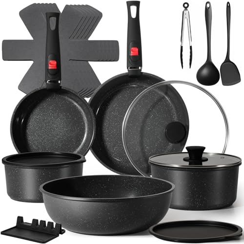 USELUCK 21Pcs Ceramic Pots and Pans Set Non Stick, Kitchen