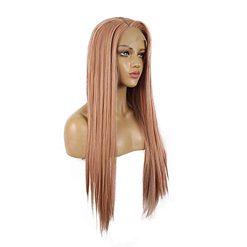 Perruque rose pâle synthétique et lace front longue de 26 pouces pour femme