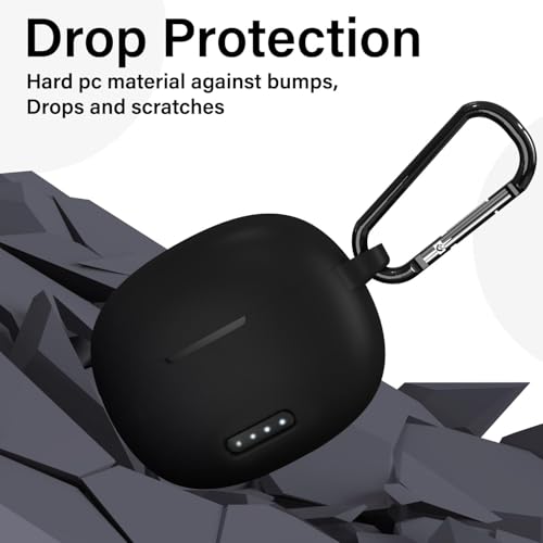Image of Sounce Earphone Case Cover for Boult Audio W20 TWS Soft Silicone Skin Case Cover Shock Absorbing Protective Case with Keychain [Front LED Visible] - Black