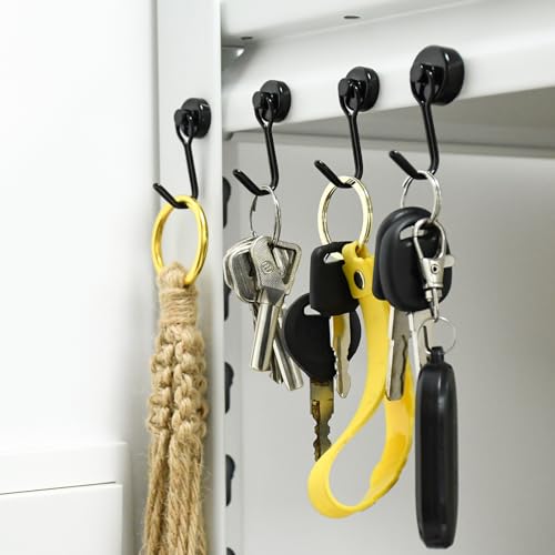 Magnethaken Extra Stark, 6Stück 16mm Neodym Magnet Hacken hält 10kg, Drehbar Magnetischer Haken rostfrei Metallhaken für Küche kühlschränke Schließfächer, Schwarz Neodym Magnete Haken Magnetisch