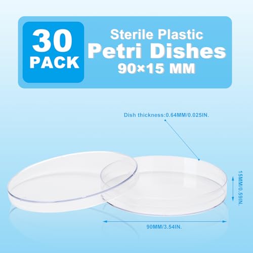 image for CryoKing 30 Pack Petri Dish, 90×15mm Sterile Thick Petri Dishes with 