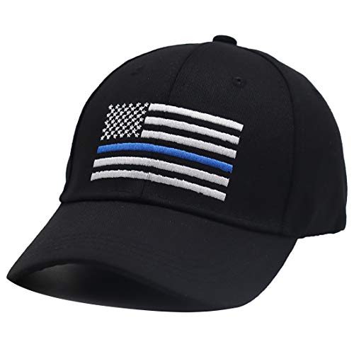 Thin Blue Line Embroidered Hat Blue Lives Matter Washed Distressed Adjustable Baseball Cap for Men Women