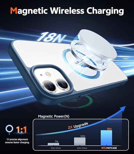 Image of FNTCASE for iPhone 12 Case Clear: iPhone 12 Pro Case Magnetic Phone Cases Compatible with Magsafe Slim Anti Yellowing Military Grade Drop Protection Rugged Protective Transparent Cover (B-Blue)