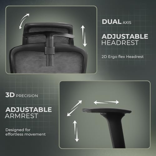 Image of Kepler Brooks Imperia Elite Office Chair for Work | 3-Year Warranty | Ergonomic Office Chair, Study Chair for Home, 2D Headrest, 3D Armrest, Multi Lock Seat Slider Mechanism, Aluminium Base (Black)