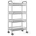 Homfa 4-Tier Mesh Wire Rolling Cart Multifunction Utility Cart Kitchen Storage Cart on Wheels, Steel Wire Basket Shelving Trolley,Easy Moving,Silver