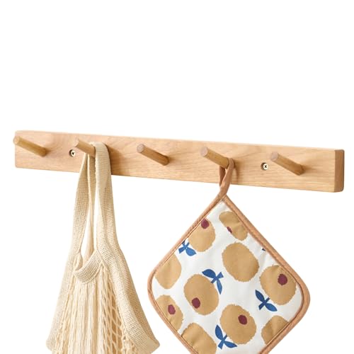 TREOAKWIS Garderobenhaken Holz, Garderobenleiste mit 5 Haken...