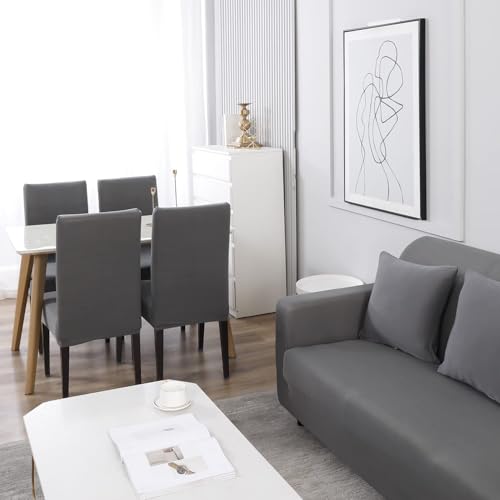 Image of HOKIPO 140 GSM Fully Covered Sofa Cover for 5 Seater, Light Grey (NEW-4277-E1*2 + AR-4279-E1)