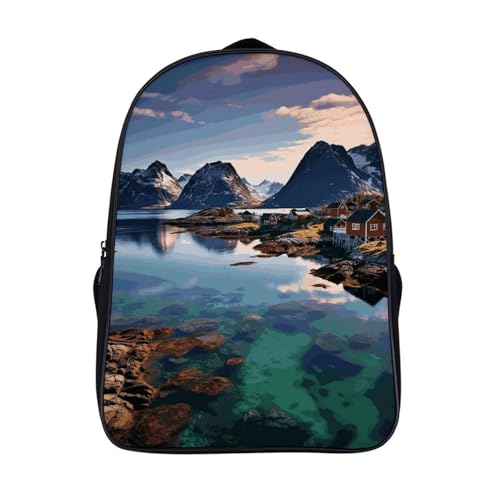 VFMKT Mochila de 16 pulgadas para laptop de las Islas Noruega, ligera, con estampado completo, bolsa de viaje, mochila casual para mujeres y hombres, Estilo, 40x28x16cm