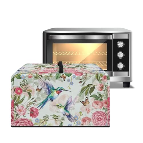 Image of Convection Oven Dustproof Cover, Washable Microwave Oven Cover Small Appliance Accessories for Kitchen Countertop, L, Retro Hummingbird Butterfly Camellia Flower